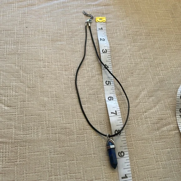 Silvertone wrapped gemstone point pendant on black leather necklace - Picture 4 of 5